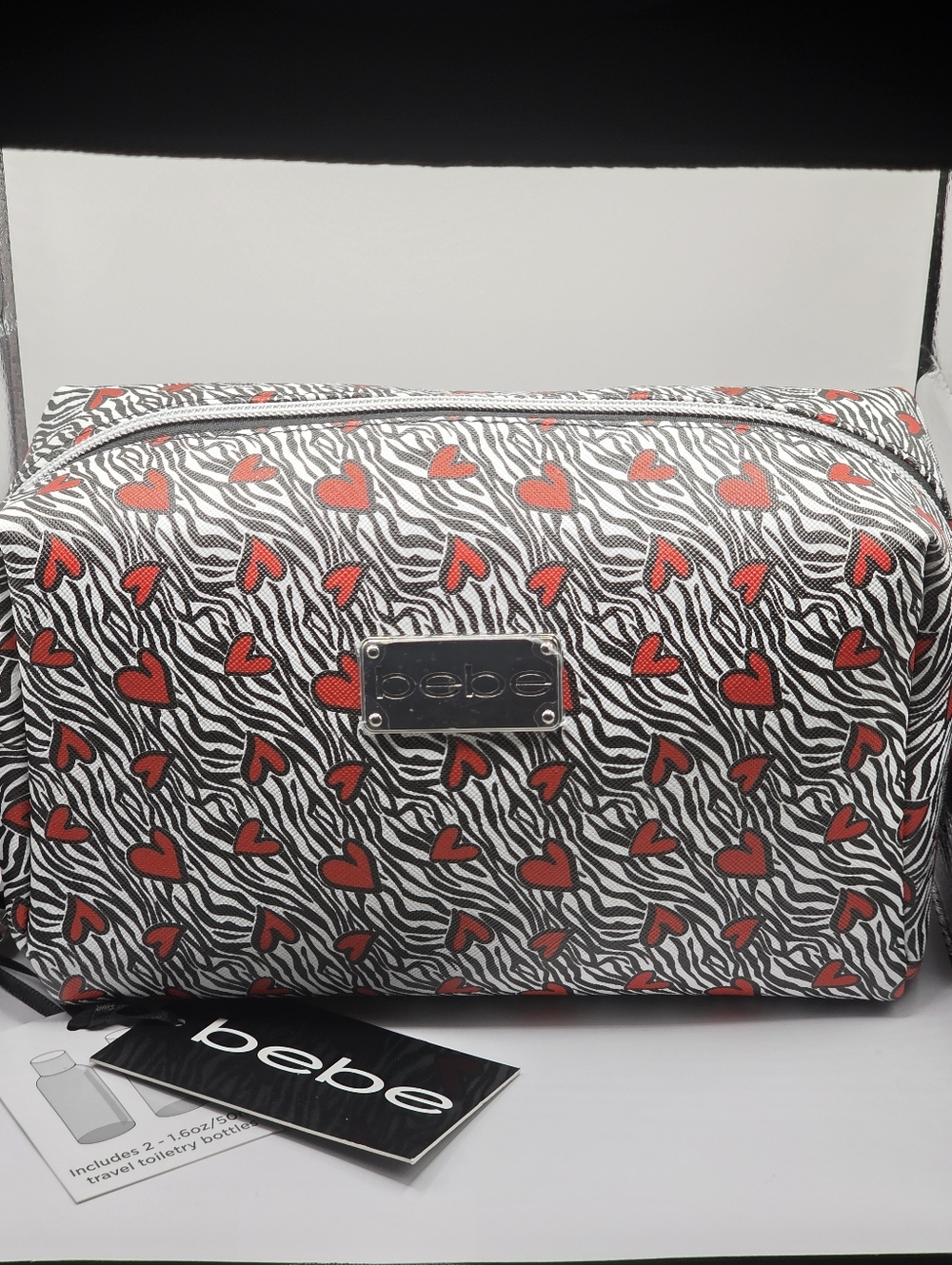 Bebe Zebra And Heart Print Cosmetic Bag